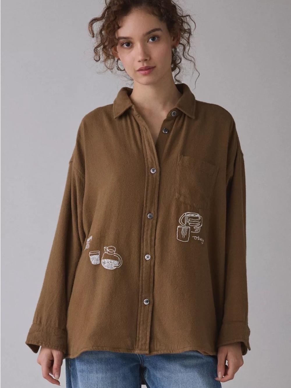 OBEY Delight Embroidered Oversized Long Sleeve Button-Down Shirt